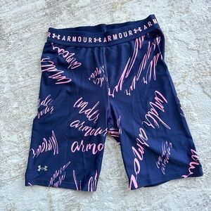 Under Armour Dark Blue Shorts with Pink Script